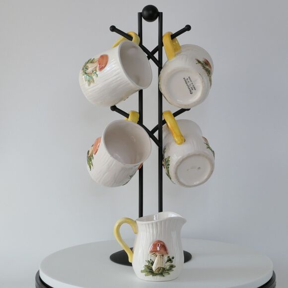 Sears Roebuck Japan Merry Mushroom 4 Mugs Creamer Stand MCM Retro Grannycore - Picture 9 of 15